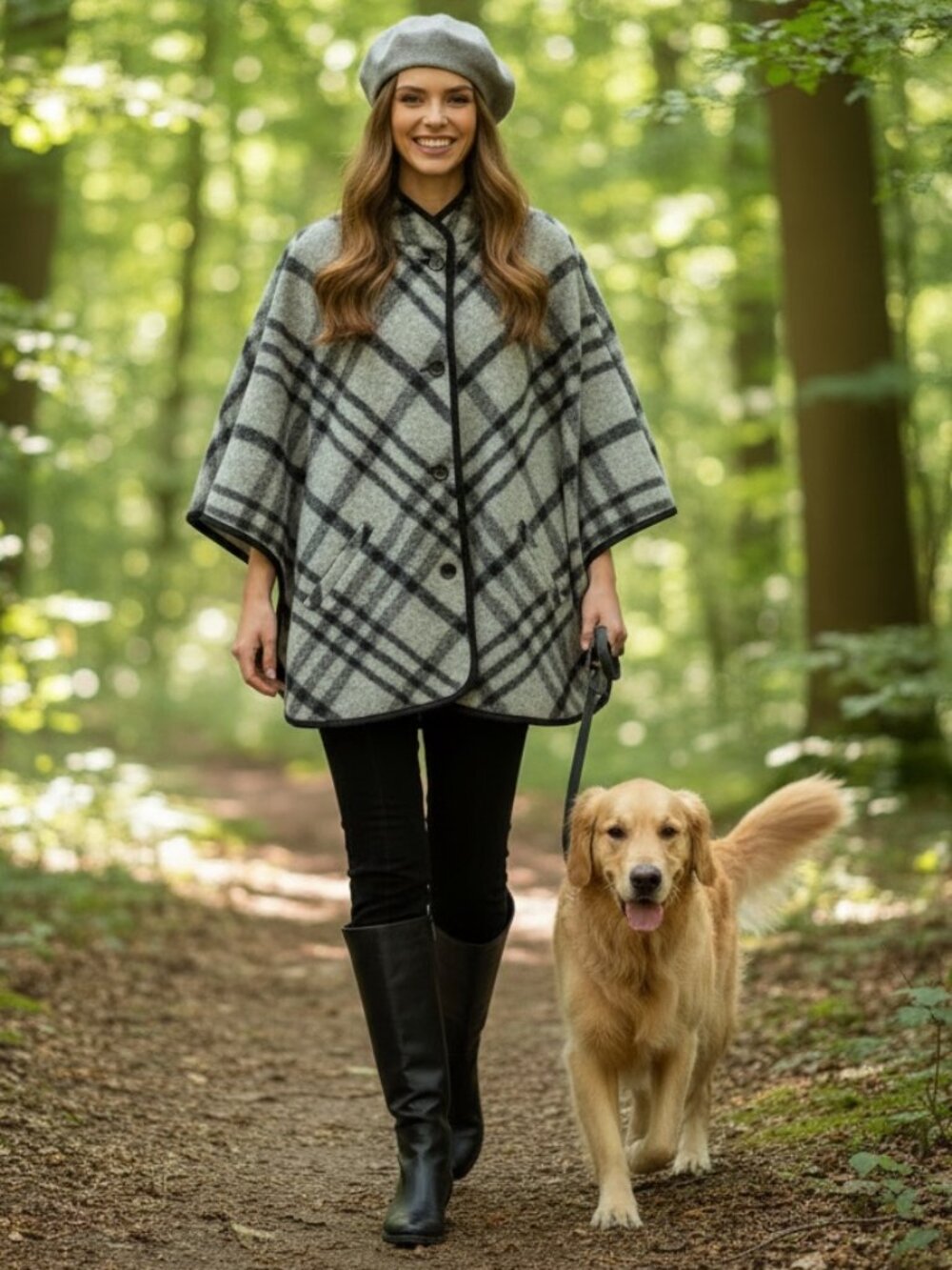 Talbots Wool Blend Plaid Cape Size M